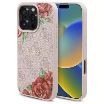 Guess GUHMP16LP4ROPEMCP Hardcase voor iPhone 16 Pro 6,3 inch roze 4G Flowers Print MagSafe