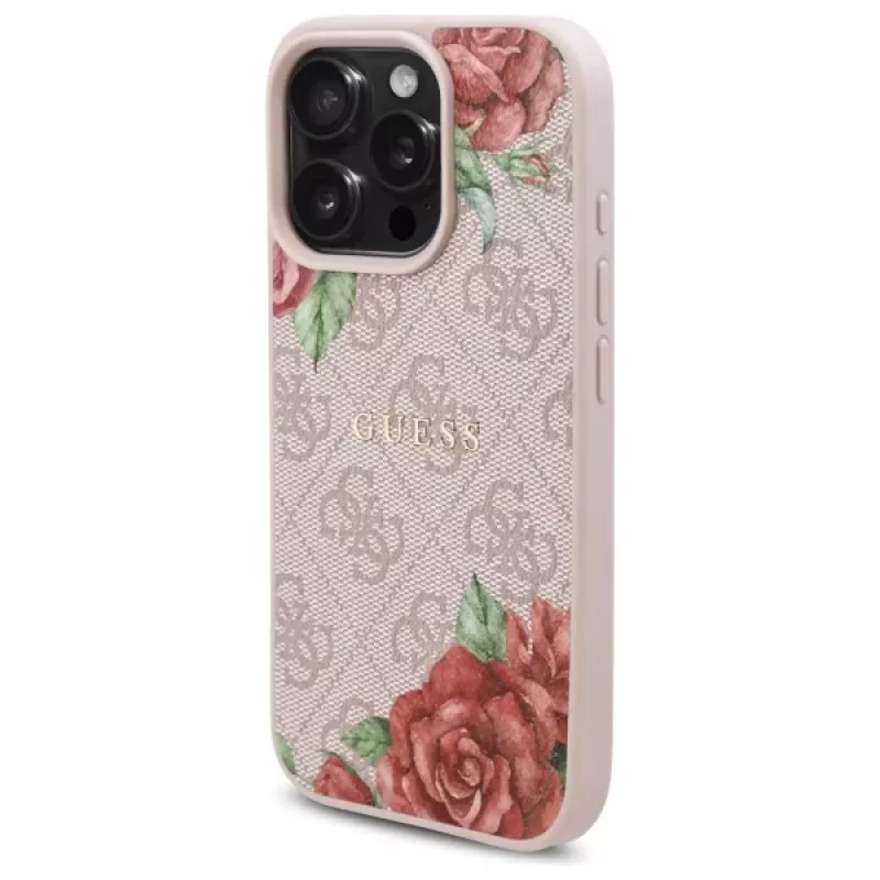 Guess GUHMP16XP4ROPEMCP iPhone 16 Pro Max 6,9 inch roze hardcase 4G Flowers Print MagSafe