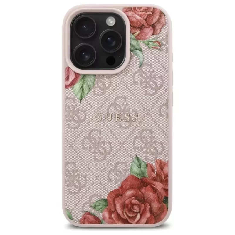 Guess GUHMP16XP4ROPEMCP iPhone 16 Pro Max 6,9 inch roze hardcase 4G Flowers Print MagSafe