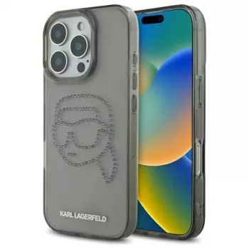 Karl Lagerfeld IML Rhinestones Karl Head Case voor iPhone 16 Pro Max (zwart)