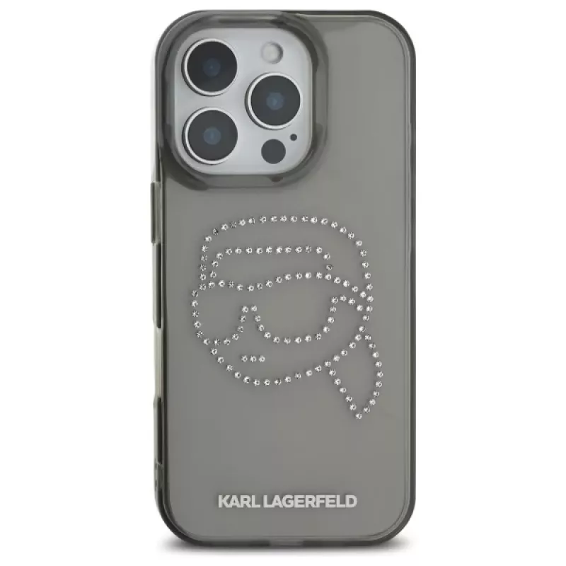 Karl Lagerfeld IML Rhinestones Karl Head Case voor iPhone 16 Pro Max (zwart)