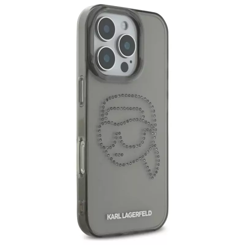 Karl Lagerfeld IML Rhinestones Karl Head Case voor iPhone 16 Pro Max (zwart)