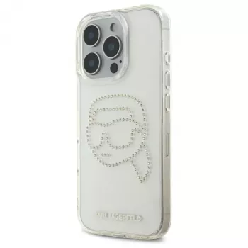 Karl Lagerfeld IML Rhinestones Karl Head Back Cover voor iPhone 16 Pro Max (transparant)