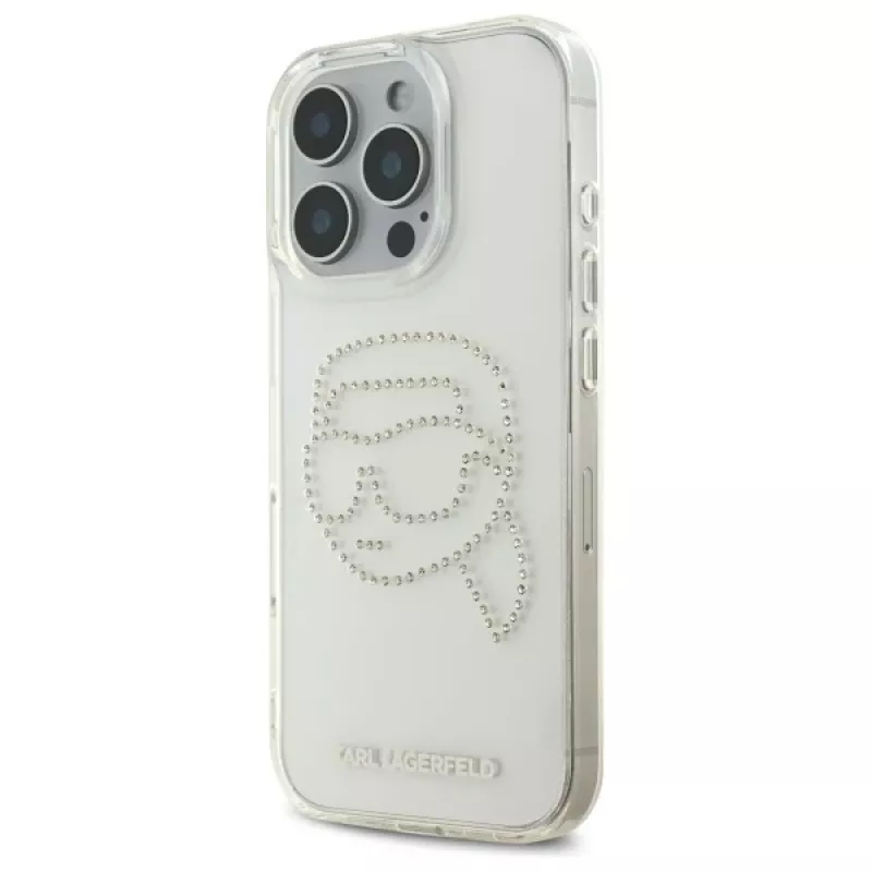 Karl Lagerfeld IML Rhinestones Karl Head Back Cover voor iPhone 16 Pro Max (transparant)