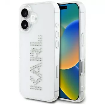 KARL LAGERFELD IML Rhinestones Logo Back Cover voor Apple iPhone 16 - transparant