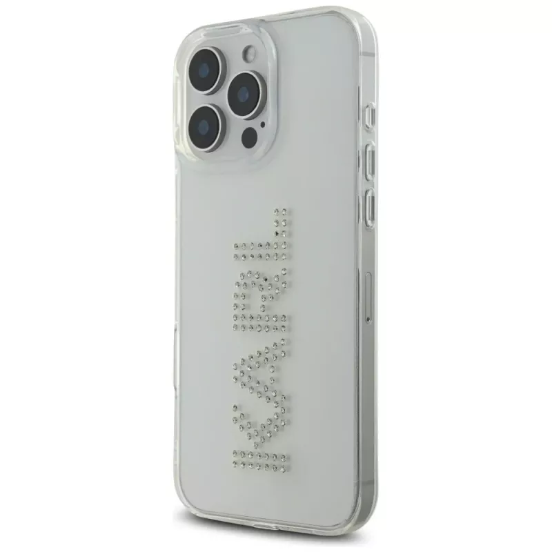 Karl Lagerfeld IML Rhinestones Logo Case voor iPhone 16 Pro, transparant
