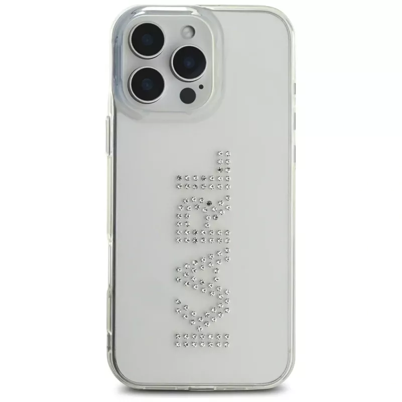 Karl Lagerfeld IML Rhinestones Logo Case voor iPhone 16 Pro, transparant