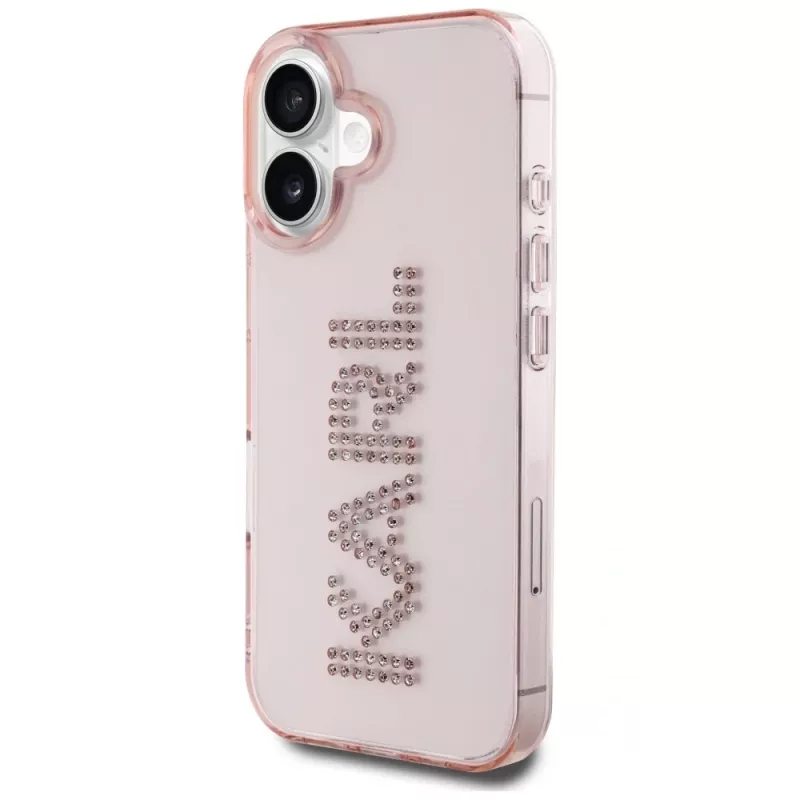 Karl Lagerfeld IML Rhinestones Logo Back Cover voor iPhone 16, roze
