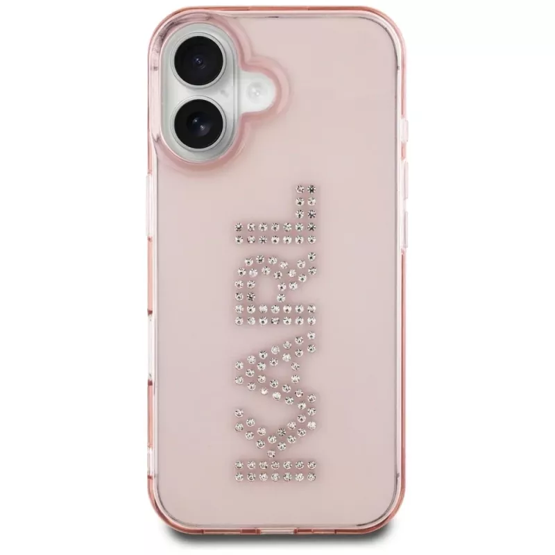 Karl Lagerfeld IML Rhinestones Logo Back Cover voor iPhone 16, roze