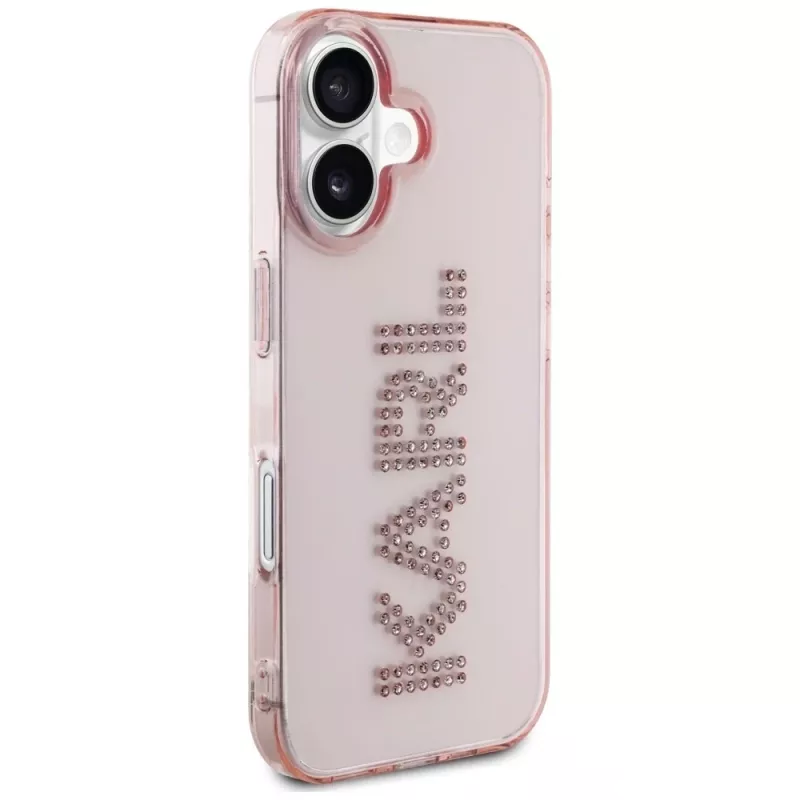 Karl Lagerfeld IML Rhinestones Logo Back Cover voor iPhone 16, roze