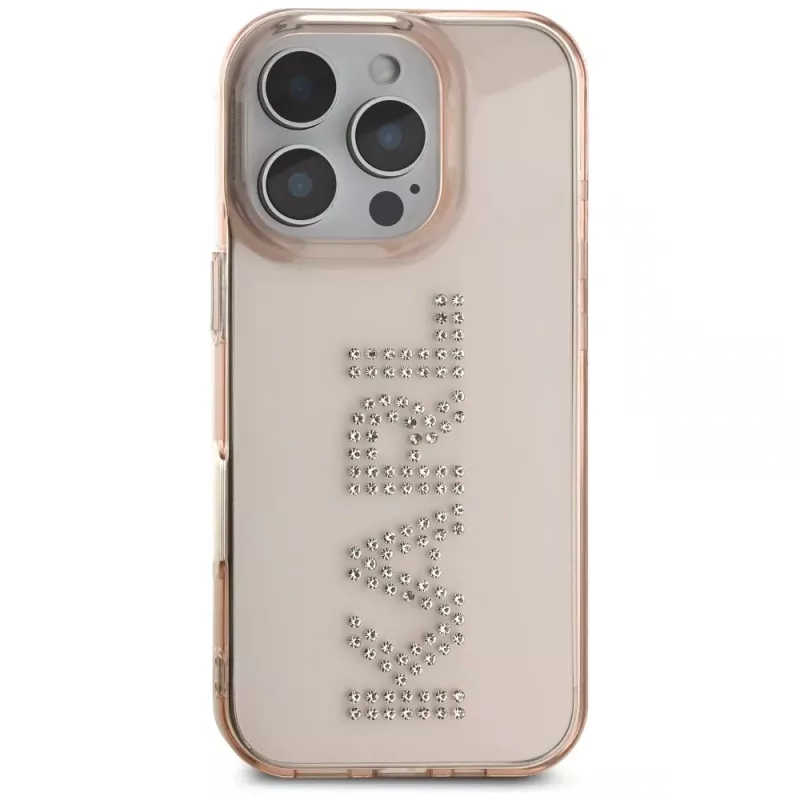 KARL LAGERFELD IML Rhinestones Logo Case voor iPhone 16 Pro roze