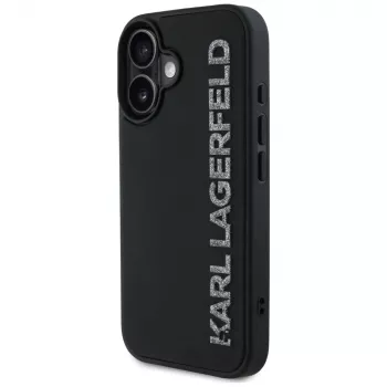 KARL LAGERFELD HC 3D Rubber Elongated Glitter Case voor iPhone 16, zwart