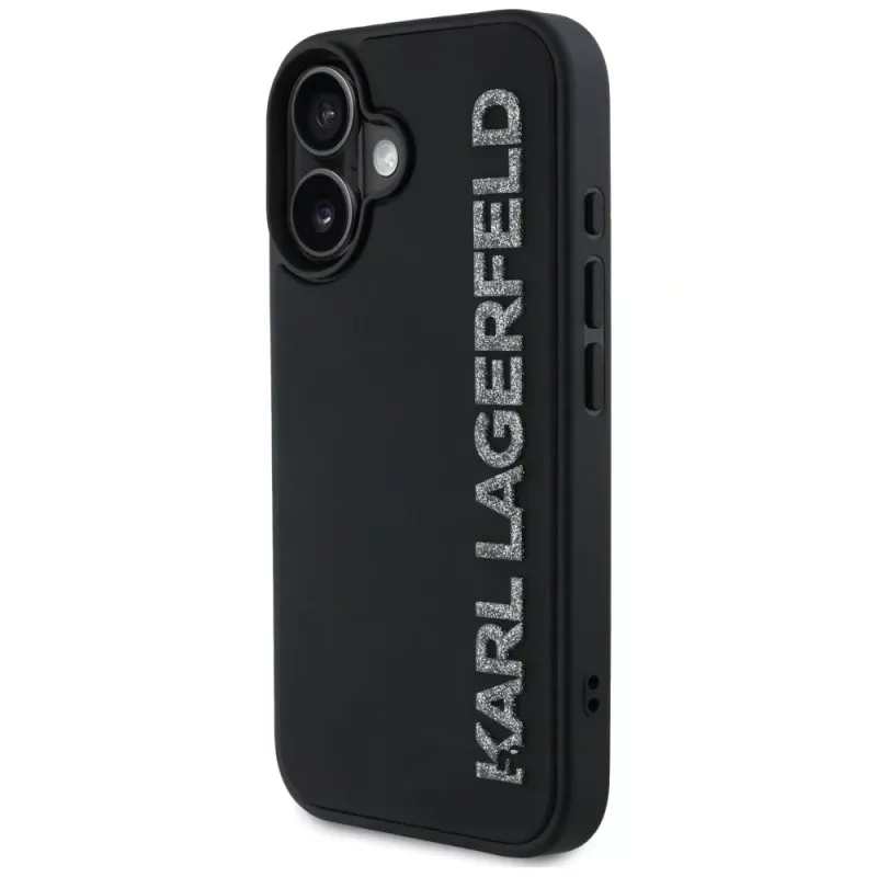 KARL LAGERFELD HC 3D Rubber Elongated Glitter Case voor iPhone 16, zwart
