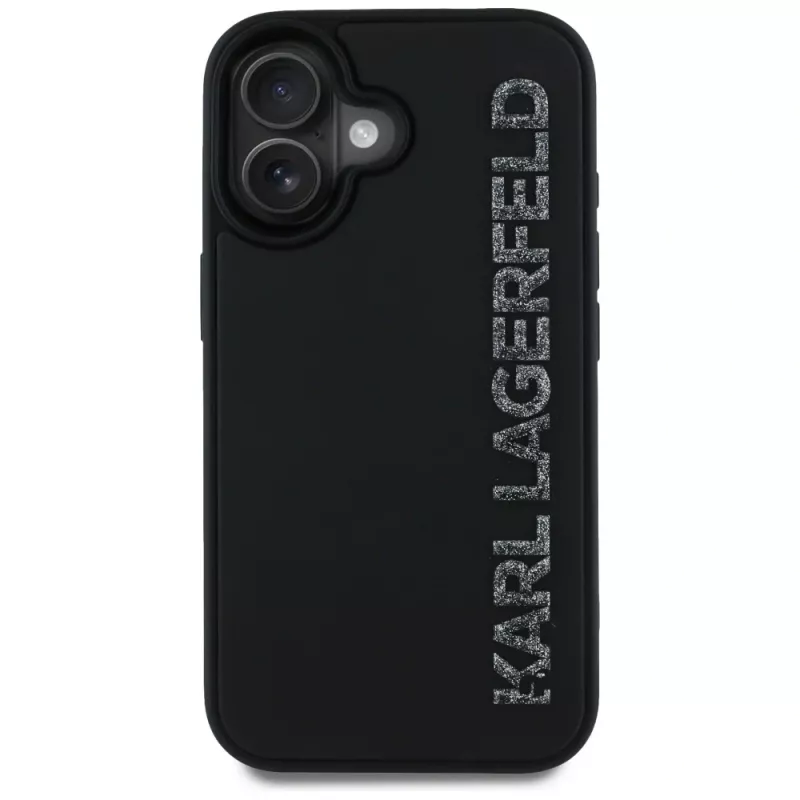 KARL LAGERFELD HC 3D Rubber Elongated Glitter Case voor iPhone 16, zwart