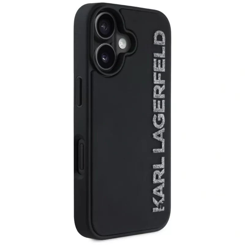 KARL LAGERFELD HC 3D Rubber Elongated Glitter Case voor iPhone 16, zwart