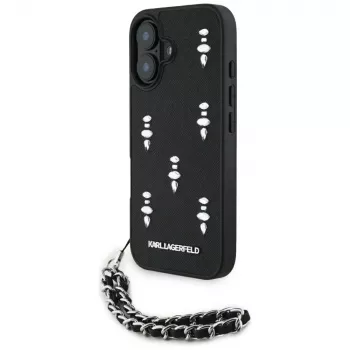 Karl Lagerfeld Saffiano Crystals with Chain Case voor iPhone 16 zwart