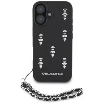 Karl Lagerfeld Saffiano Crystals with Chain Case voor iPhone 16 zwart