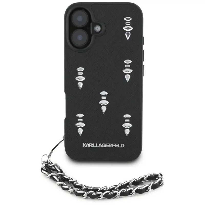 Karl Lagerfeld Saffiano Crystals with Chain Case voor iPhone 16 zwart