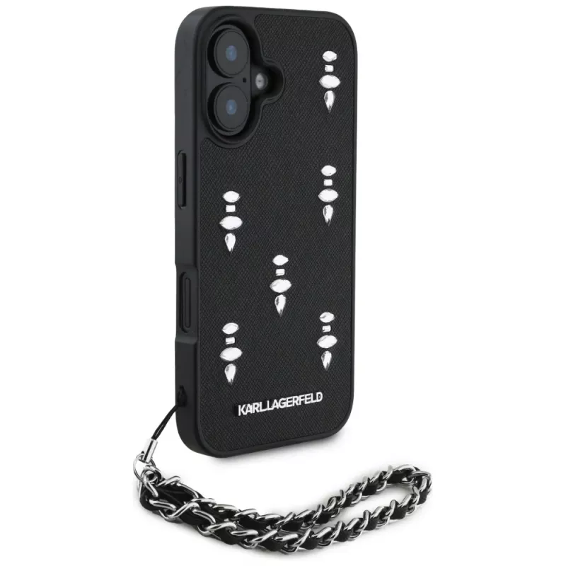 Karl Lagerfeld Saffiano Crystals with Chain Case voor iPhone 16 zwart