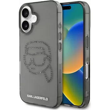 Karl Lagerfeld IML Rhinestones Karl Head Case voor iPhone 16 (zwart)