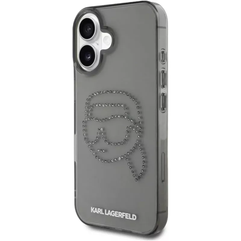 Karl Lagerfeld IML Rhinestones Karl Head Case voor iPhone 16 (zwart)