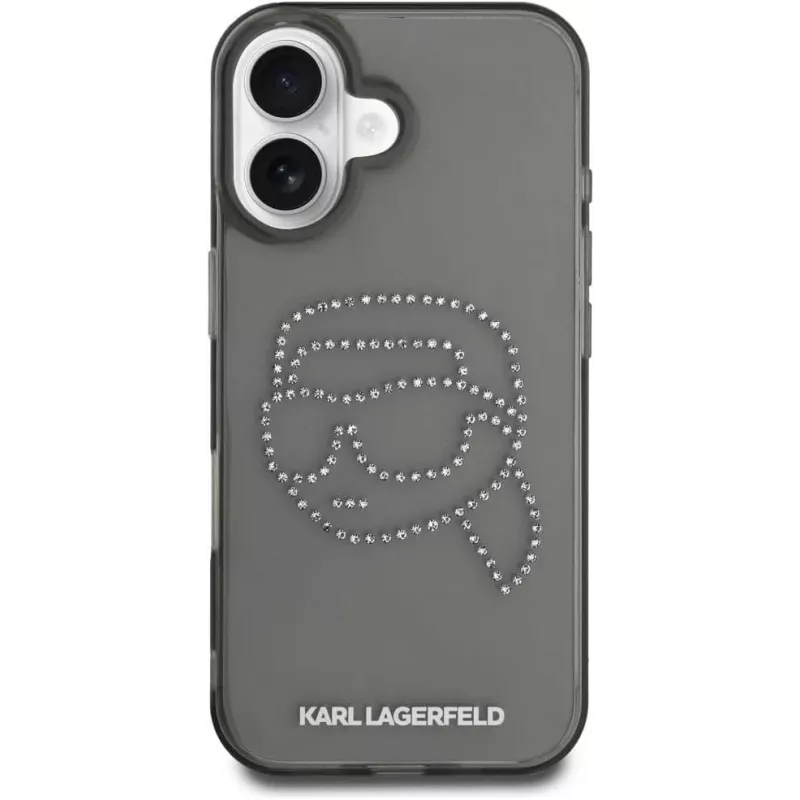 Karl Lagerfeld IML Rhinestones Karl Head Case voor iPhone 16 (zwart)