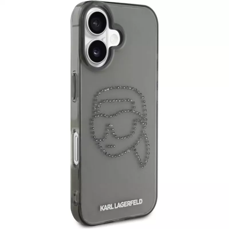 Karl Lagerfeld IML Rhinestones Karl Head Case voor iPhone 16 (zwart)