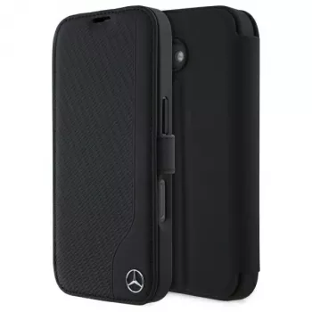 Mercedes-Benz MEBKP16S23RBGVK boekhoes voor iPhone 16 6,1, zwart, kunstleer & houtimitatie