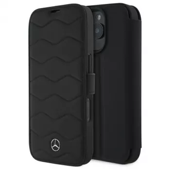 Mercedes-Benz MEBKP16X23RWRSK iPhone 16 Pro Max 6,9 inch zwarte Leder Waves boekhoes