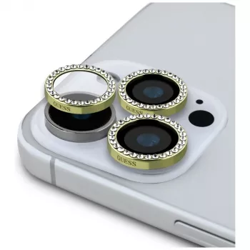 2-in-1 Guess BP Rhinestone Screen and Camera Lens Protector Kit voor iPhone 16 Pro Max goud