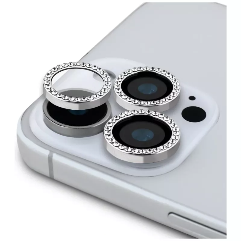 Guess BP Rhinestone 2-in-1 Screen and Camera Lens Protector Set voor Apple iPhone 16 Pro Max - zilver