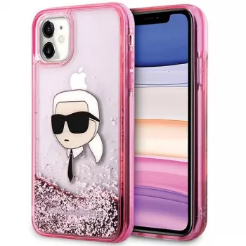 Karl Lagerfeld KLHCN61LNKHCP Hardcase voor iPhone 11/XR, roze, Glitter Karl Head