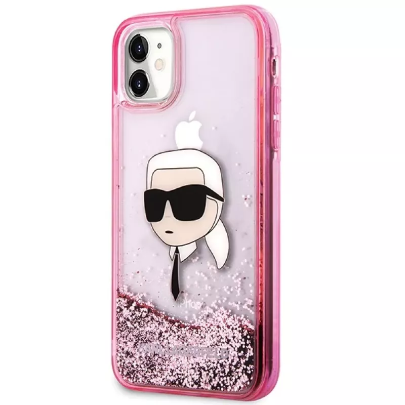 Karl Lagerfeld KLHCN61LNKHCP Hardcase voor iPhone 11/XR, roze, Glitter Karl Head