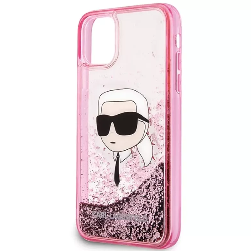 Karl Lagerfeld KLHCN61LNKHCP Hardcase voor iPhone 11/XR, roze, Glitter Karl Head