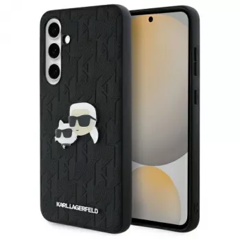 Karl Lagerfeld KLHCS24FEPGKLKCPK Samsung Galaxy S24 FE Hard Case zwart Monogram Karl & Choupette Head Pin