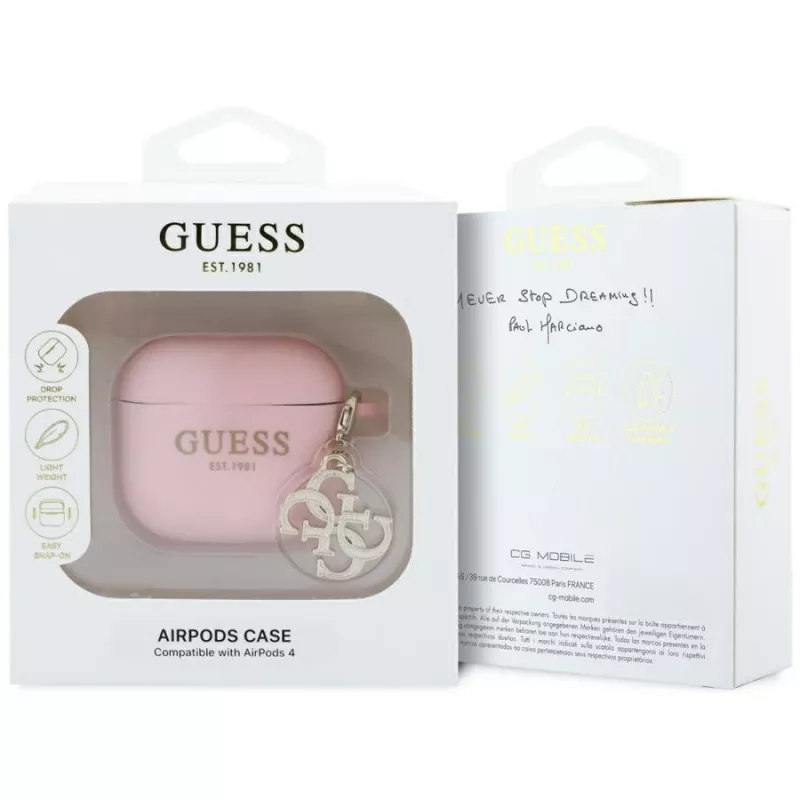 Guess GUA4LECG4P AirPods 4 Cover roze siliconen 4G Charm