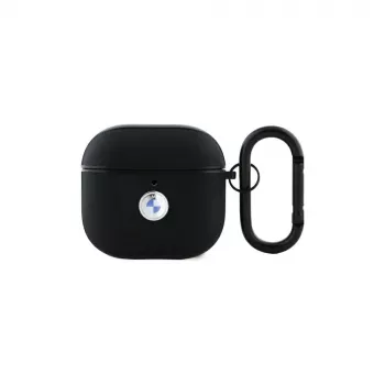 BMW BMA4SSLBK AirPods 4 Cover zwart echt leer zilver logo