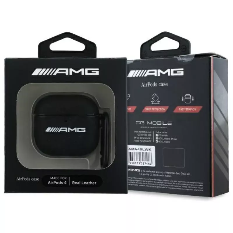 AMG AMA4SLWK AirPods 4 hoesje zwart leer wit logo