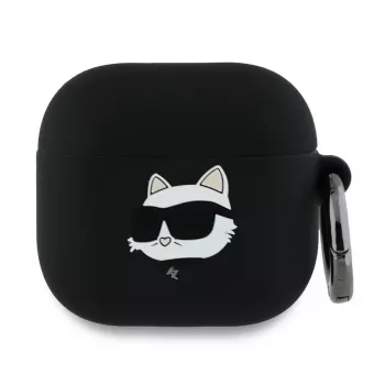 Karl Lagerfeld KLA4RUNCHK AirPods 4 hoesje zwart siliconen Choupette hoofd 3D