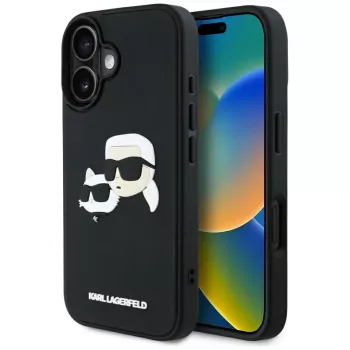 KARL LAGERFELD HC 3D Rubber DoubleHeads hoesje voor iPhone 16, zwart
