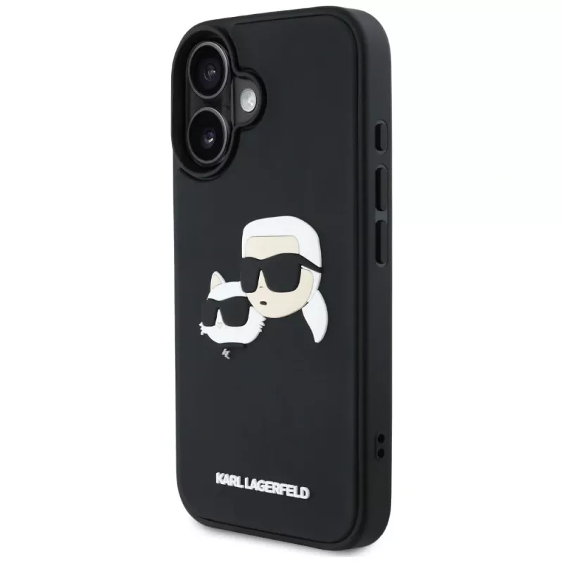 KARL LAGERFELD HC 3D Rubber DoubleHeads hoesje voor iPhone 16, zwart