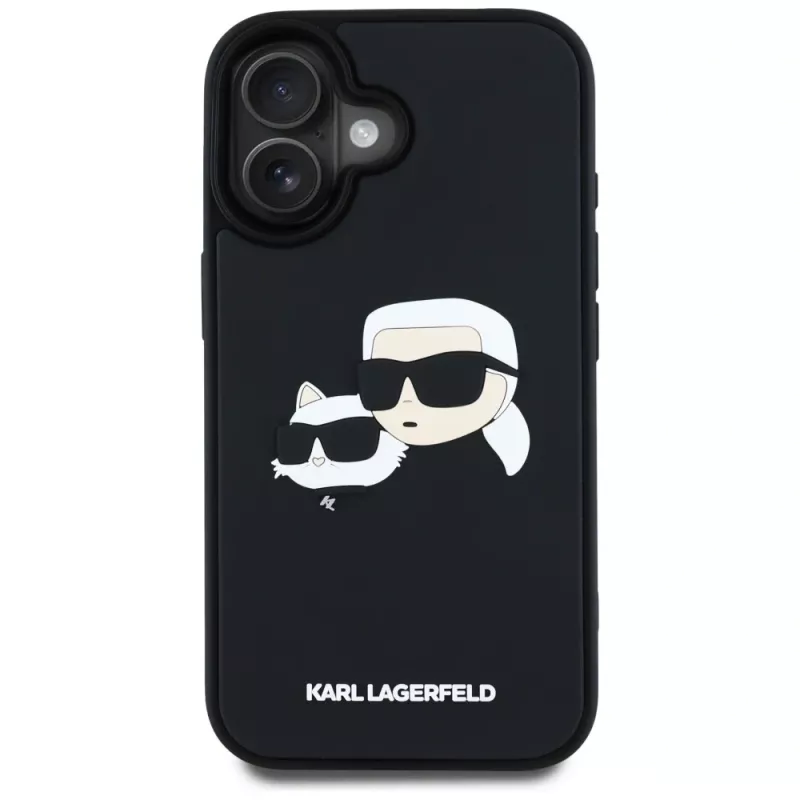KARL LAGERFELD HC 3D Rubber DoubleHeads hoesje voor iPhone 16, zwart