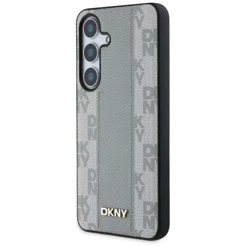 DKNY leren Checkered Pattern MagSafe hoesje voor Samsung Galaxy S25 - taupe