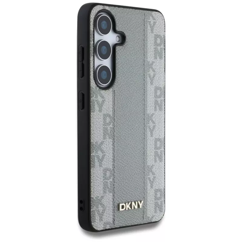 DKNY leren Checkered Pattern MagSafe hoesje voor Samsung Galaxy S25 - taupe