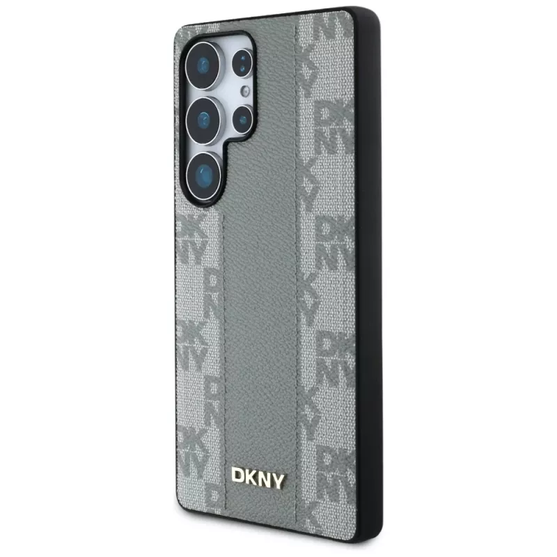 DKNY leren Checkered Pattern MagSafe hoesje voor Samsung Galaxy S25 Ultra - taupe