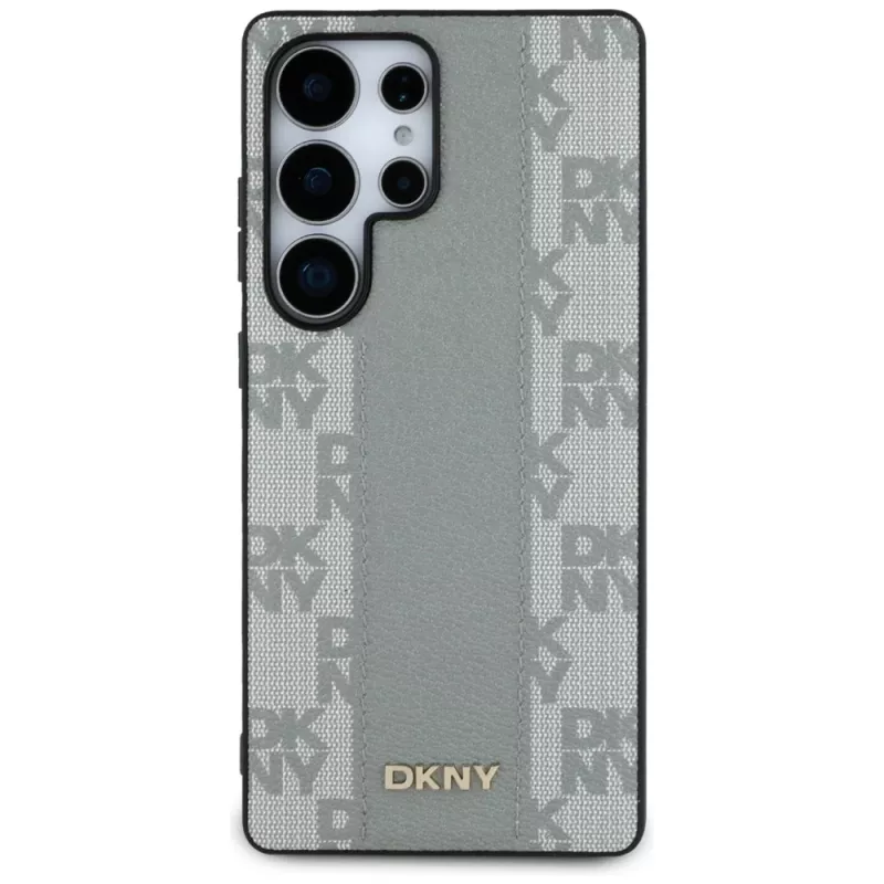 DKNY leren Checkered Pattern MagSafe hoesje voor Samsung Galaxy S25 Ultra - taupe