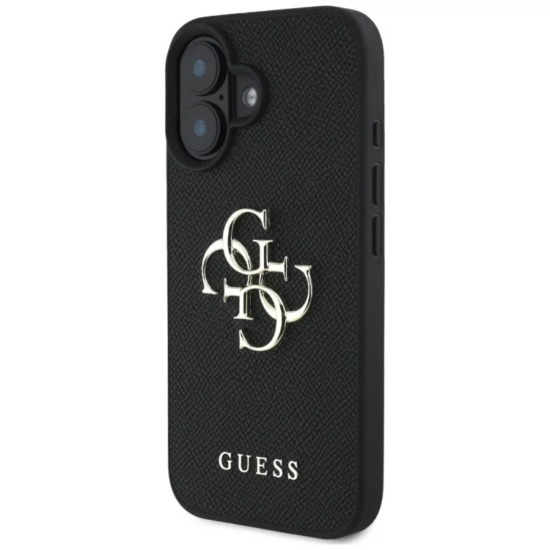 Guess Grained Big 4G Logo Small Classic Logo hoesje voor iPhone 16 (zwart)
