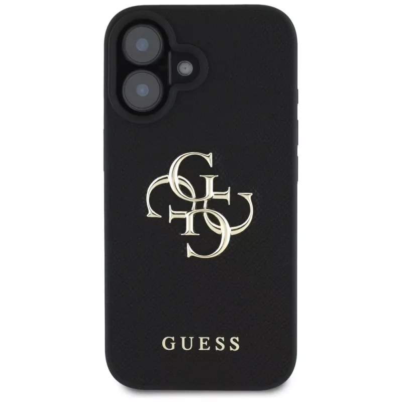 Guess Grained Big 4G Logo Small Classic Logo hoesje voor iPhone 16 (zwart)