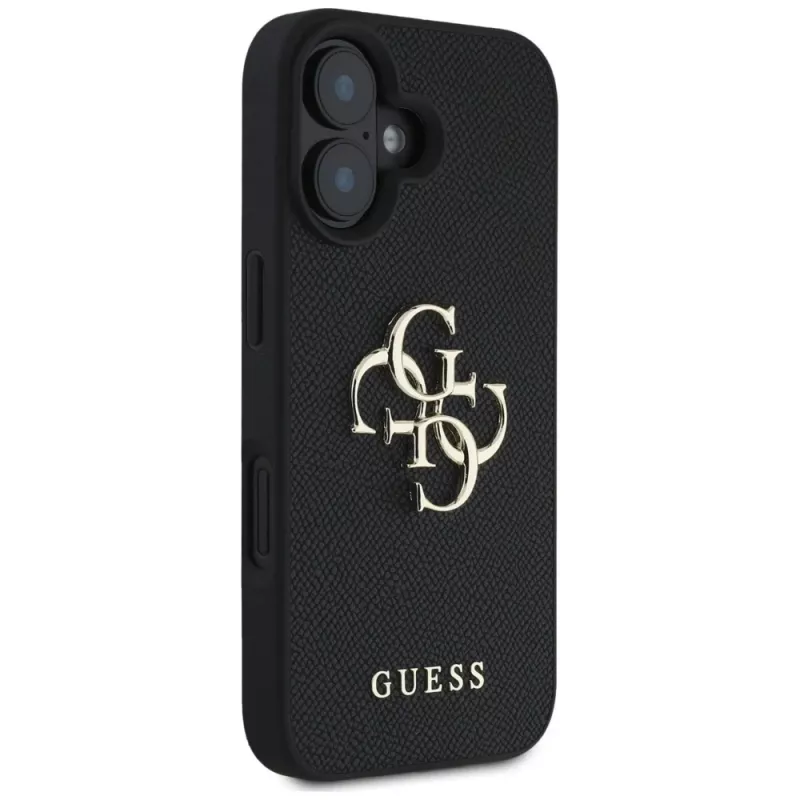 Guess Grained Big 4G Logo Small Classic Logo hoesje voor iPhone 16 (zwart)