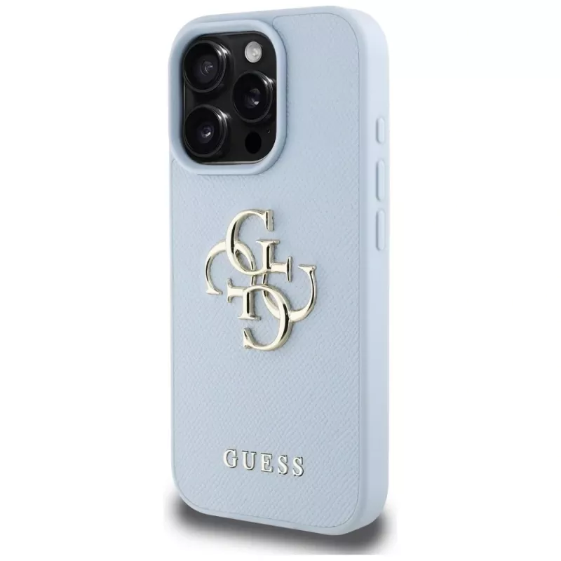 Guess Grained Big 4G Logo Small Classic Logo hoesje voor iPhone 16 Pro (blauw)